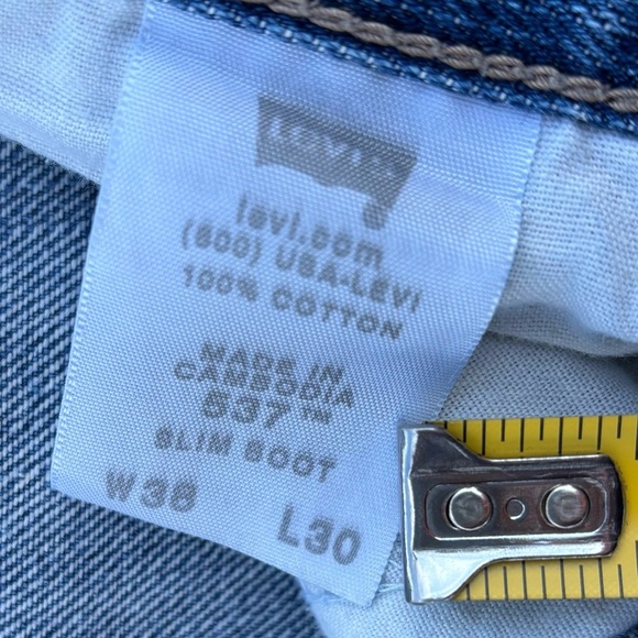 Levis 537 Slim Bootcut Mens 38x30 Denim Jeans Distressed Y2K Cowboy Rocker Biker - Picture 12 of 12